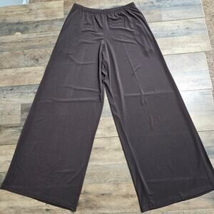Planet by Lauren G Womens High Rise Wide Leg Pants Brown Slinky Pull On Pockets